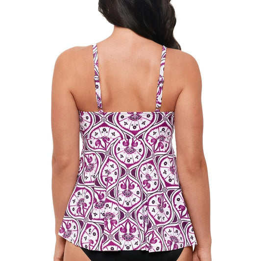 Swim Solutions Women's Plus Size Purple & White V-Neck Tankini Top NWT