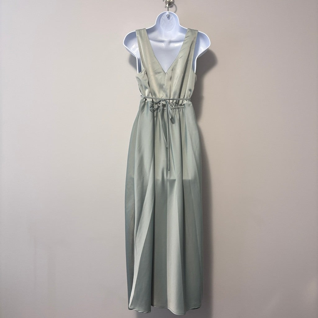 And Now This Women's Size Medium Green Satin Sleeveless Maxi Formal Dress NWT