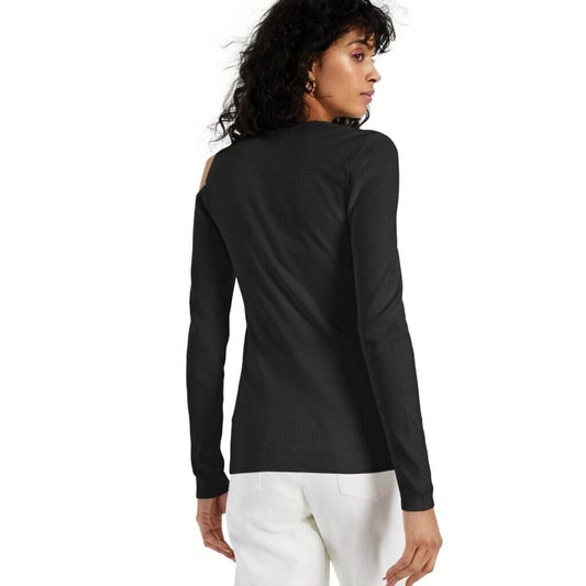 INC International Concepts Large Black Asymmetrical Cold-Shoulder Sweater NWT