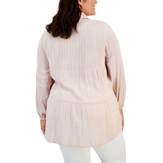 Style & Co. Plus Size 0X Light Pink Long-Sleeve Tiered Buttoned Tunic Shirt NWT