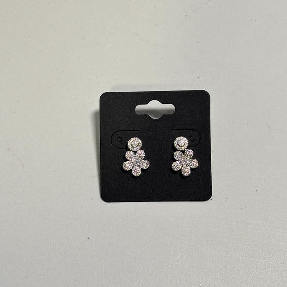 Elegant Silver Crystal Flower Drop Stud Earrings w/ Sparkle NWT