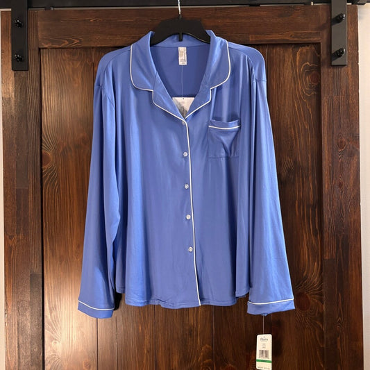 Flora Women's Size Large Blue Button-Down Pajama Top with White Piping NWT