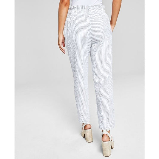 Bar III Women's XXL White and Black Pucker-Stripe Tie-Waist Dress Pants NWT