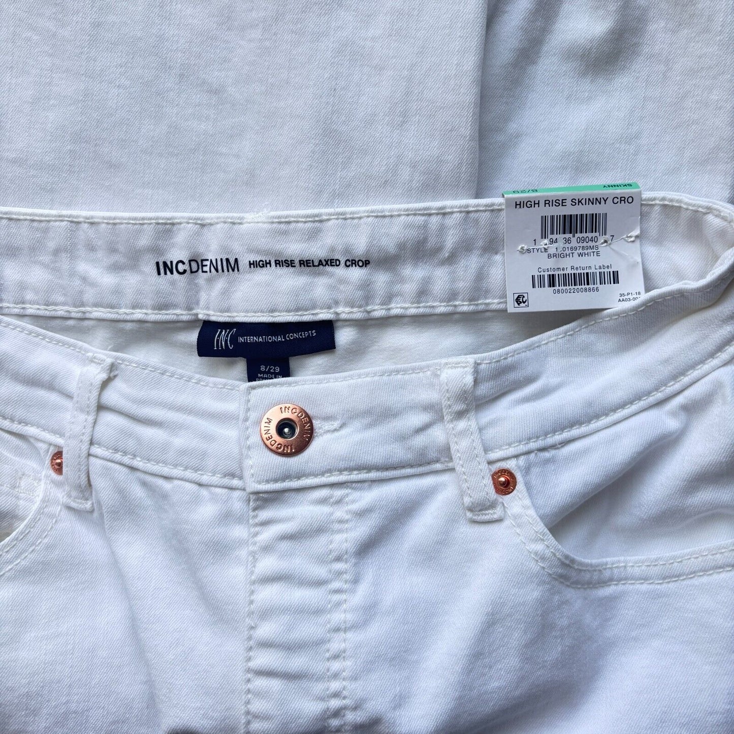 I.N.C. International Concepts White High-Rise Distressed Cropped Jeans NWT.