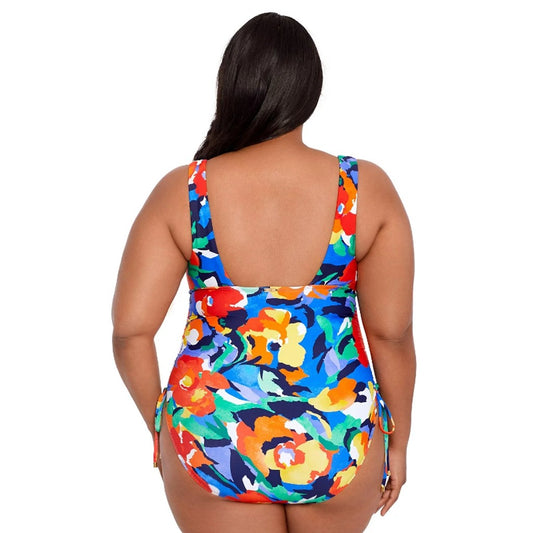 Ralph Lauren Women's Plus Size Colorful Side-Shirred One-Piece Swimsuit NWT