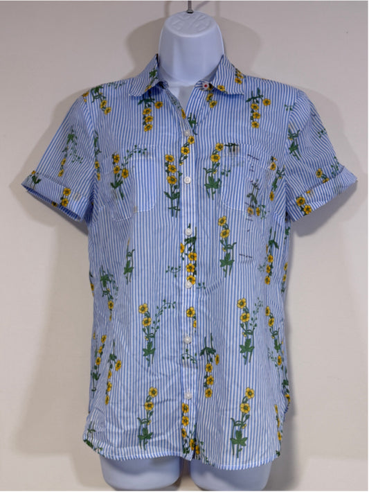 Nautica Women's Extra Small Button Front Short Sleeve Striped Shirt NWT