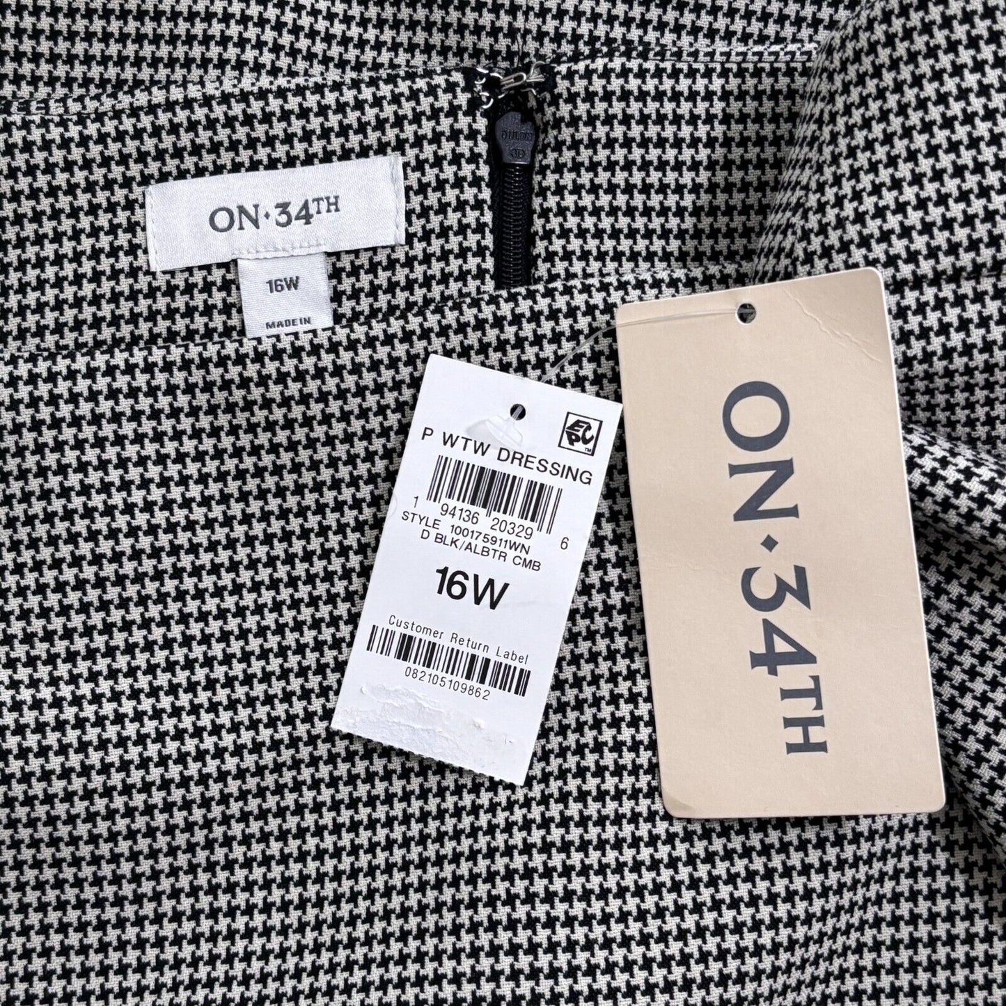 ON 34TH Plus Size Black & White Houndstooth Double-Weave Pencil Skirt NWT