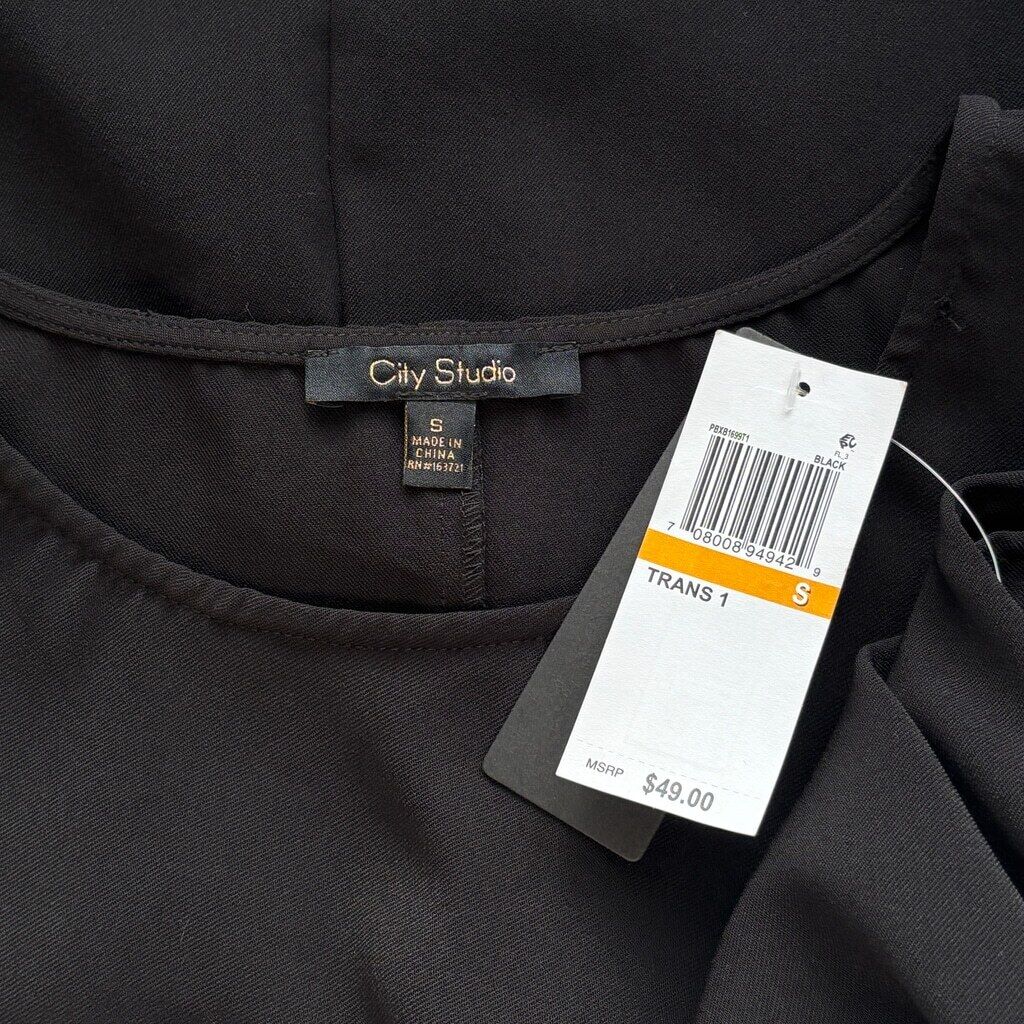 City Studios Juniors' Small Black Tie-Waist Round Neck Short Sleeve Dress NWT