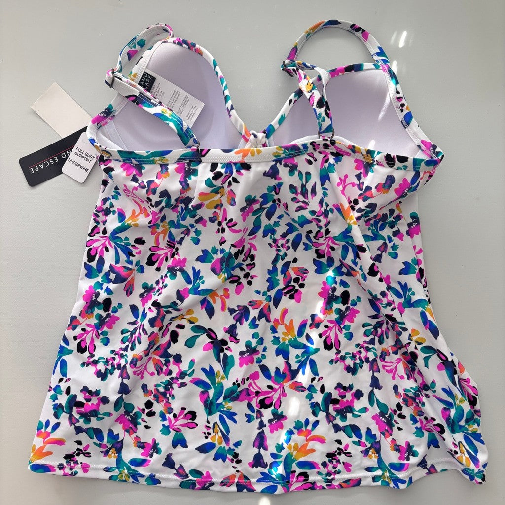 Island Escape Women's Size 8 White Floral Print Twist Front Tankini Top NWT