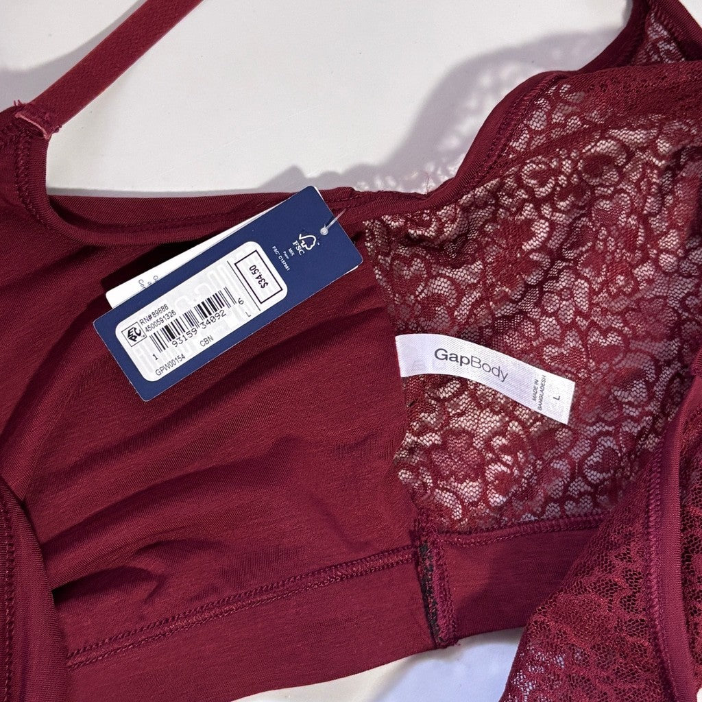 Gap Size Large Reversible Solid & Lace Bralette in Burgundy Red NWT