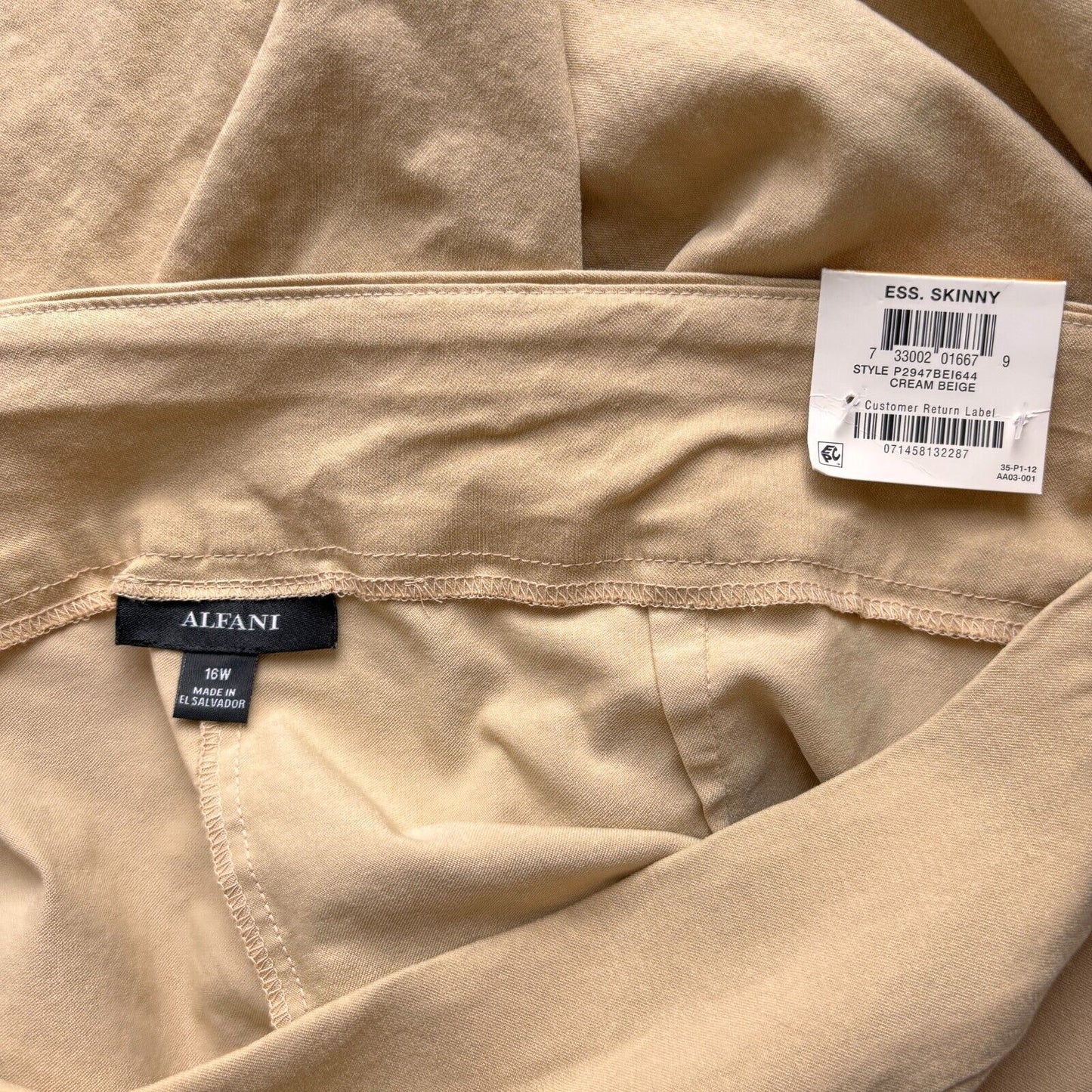 Alfani Women's Plus Size Beige Tummy-Control Pull-On Skinny Pants NWT