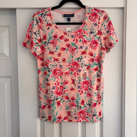 Karen Scott Medium Petite Pink Floral Tulerie Toss Scoop-Neck Top NWT