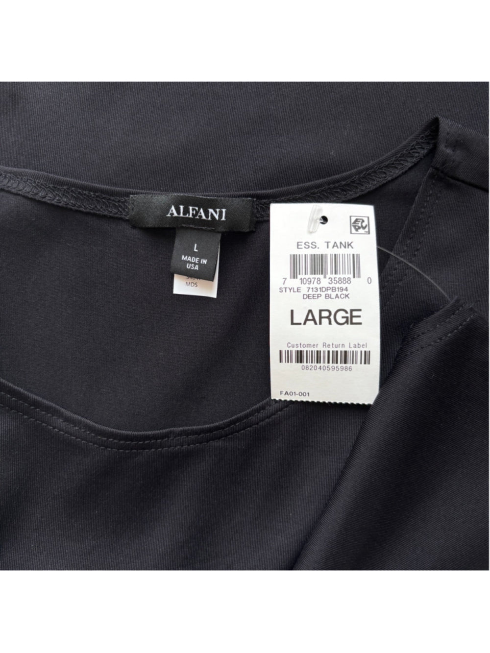 Alfani Women's Large Black Sleeveless Scoop-Neck Layering Tank Top NWT