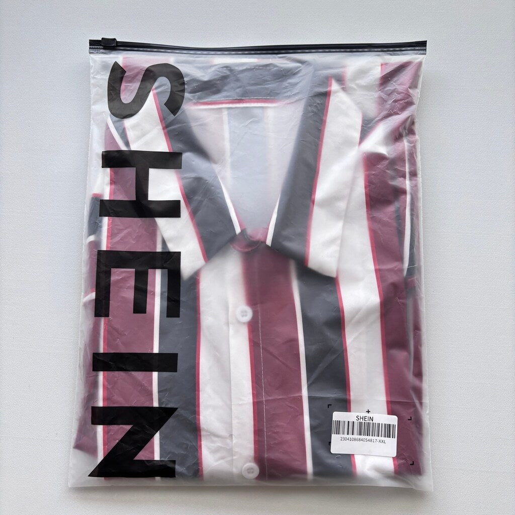 SHEIN Men's XXL Red White & Black Vertical Striped Button Front Casual Shirt NIB