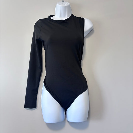 Shein Women's Size Extra Small Asymmetrical & Open Back Black Bodysuit NIB