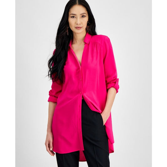 INC International Concepts XL Hot Pink Button Down Tunic Blouse - Very Long! NWT