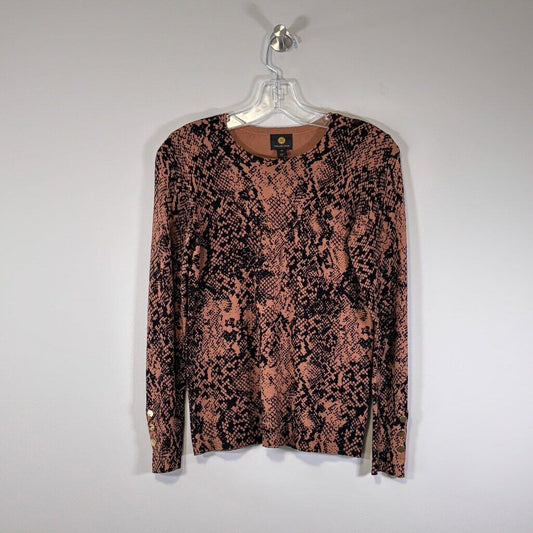 JM Collection Small Petite Brown & Black Python Print Buttoned-Cuff Sweater NWT