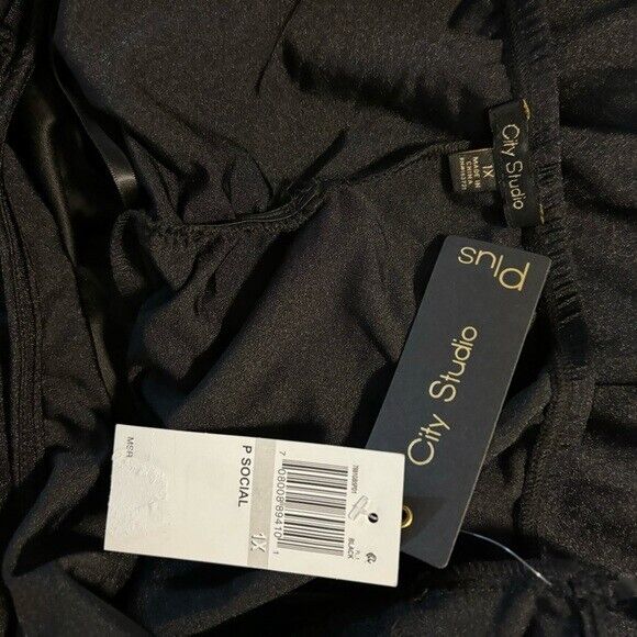CITY STUDIOS Black Plus Size Stretchy Halter Faux-Wrap Dress NWT