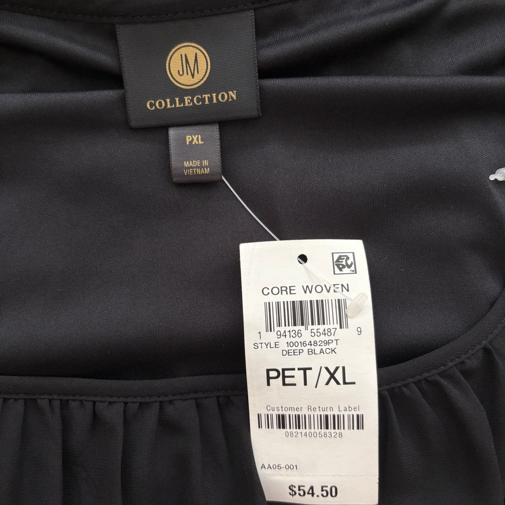 JM Collection Women's Extra Large Petite Black Tier-Sleeve Necklace Top NWT