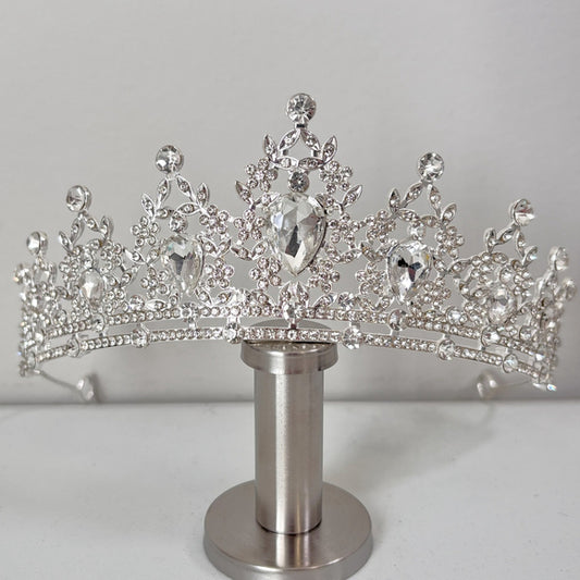 White Crystal Imperial Baroque Silver Crown / Tiara - NWT