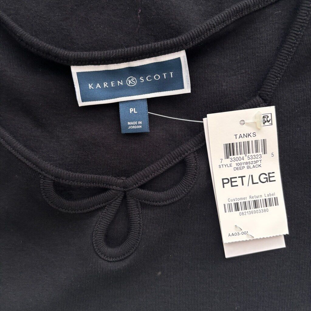 Karen Scott Petite Large 100% Cotton Black Sweetheart Keyhole Tank Top NWT