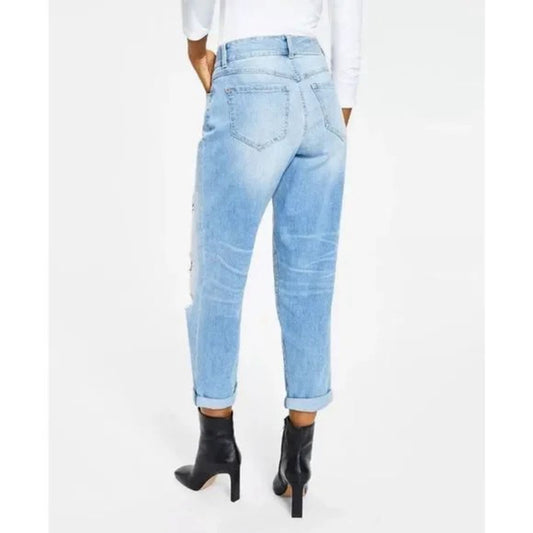 INC International Concepts Size 16 Denim Boyfriend Jeans Distressed Leopard NWT