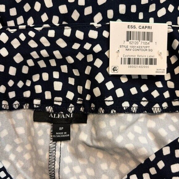 Alfani Petite Navy and White Printed Skinny Leg Pull-On Dress Pants NWT