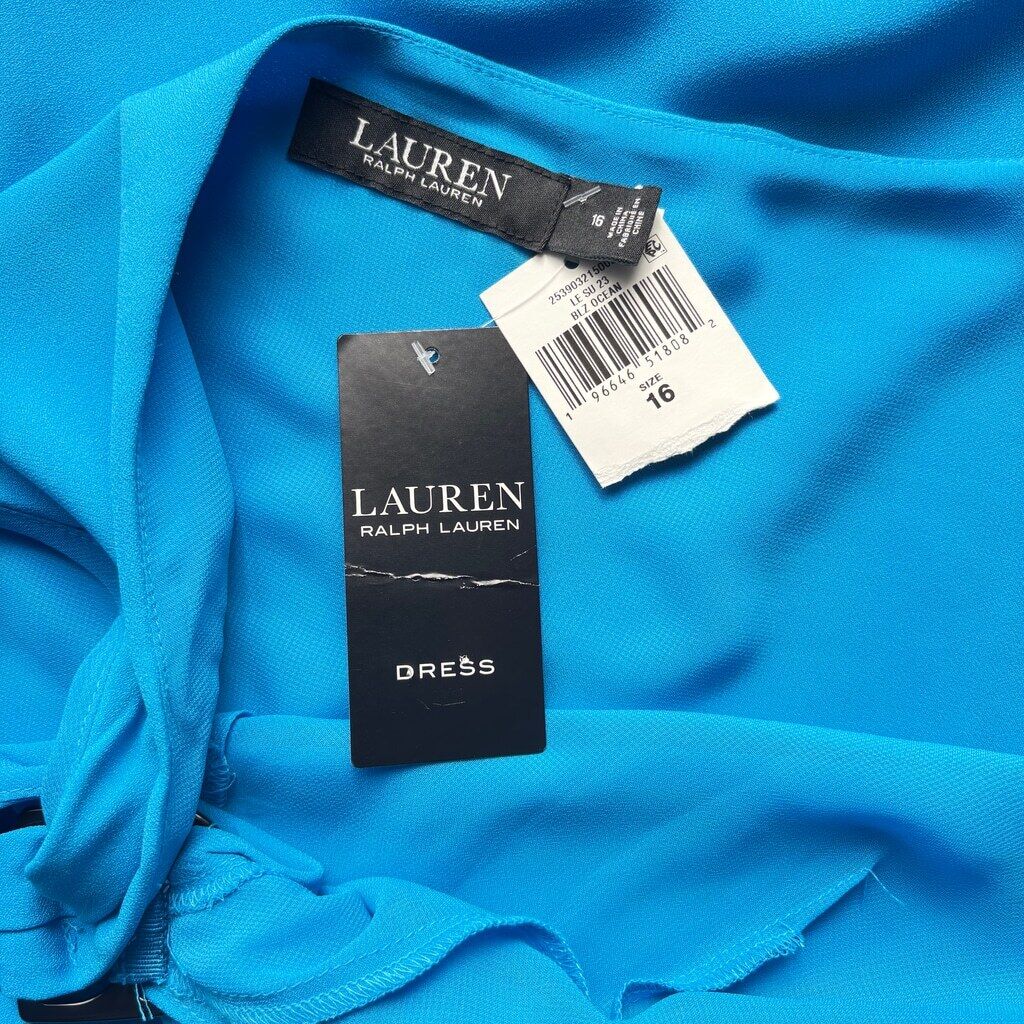 Ralph Lauren Women's Size 16 Blue Georgette One-Shoulder Cocktail Dress NWT