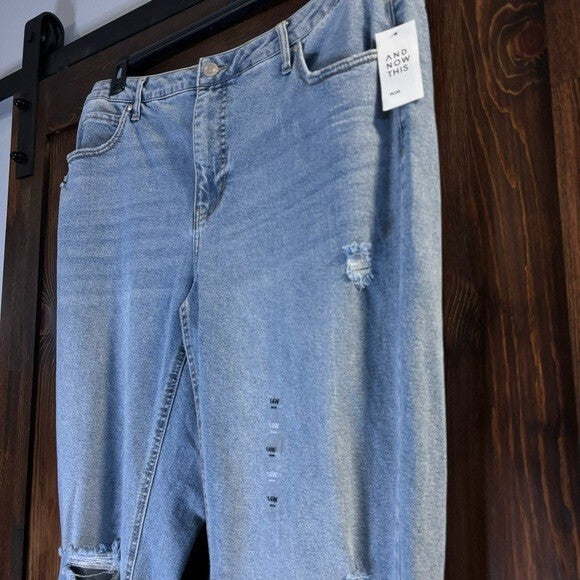AND NOW THIS Plus Size 14W Light Wash Ripped Mom Jeans NWT