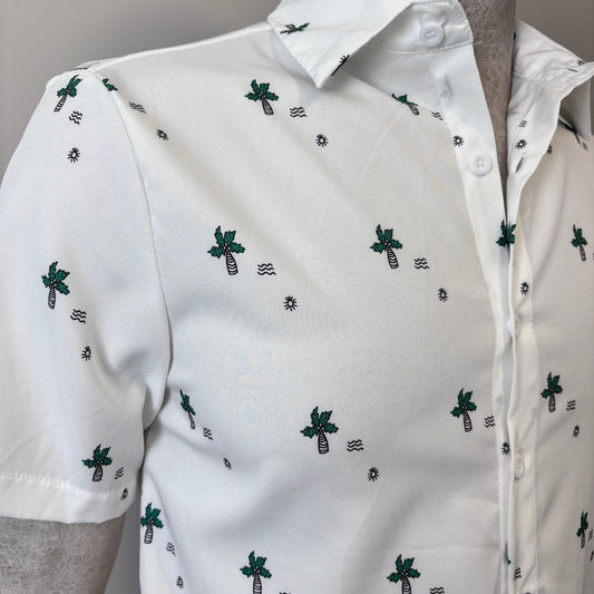 Men's Size Small White Button-Down Collared Shirt w/ Palm Tree Design Shein NIB