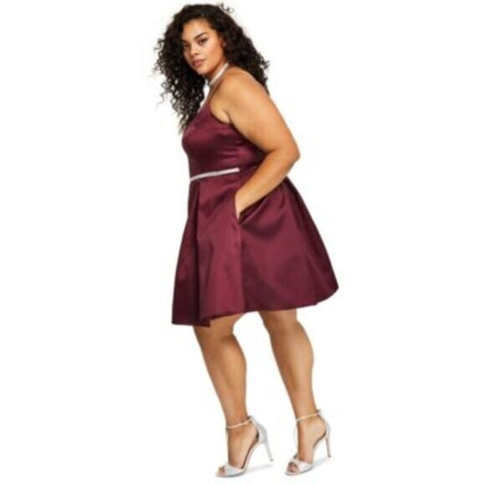 B Darlin Trendy Plus Size 16W V-Neck A-Line Formal Knee Length Burgundy Dress NWT