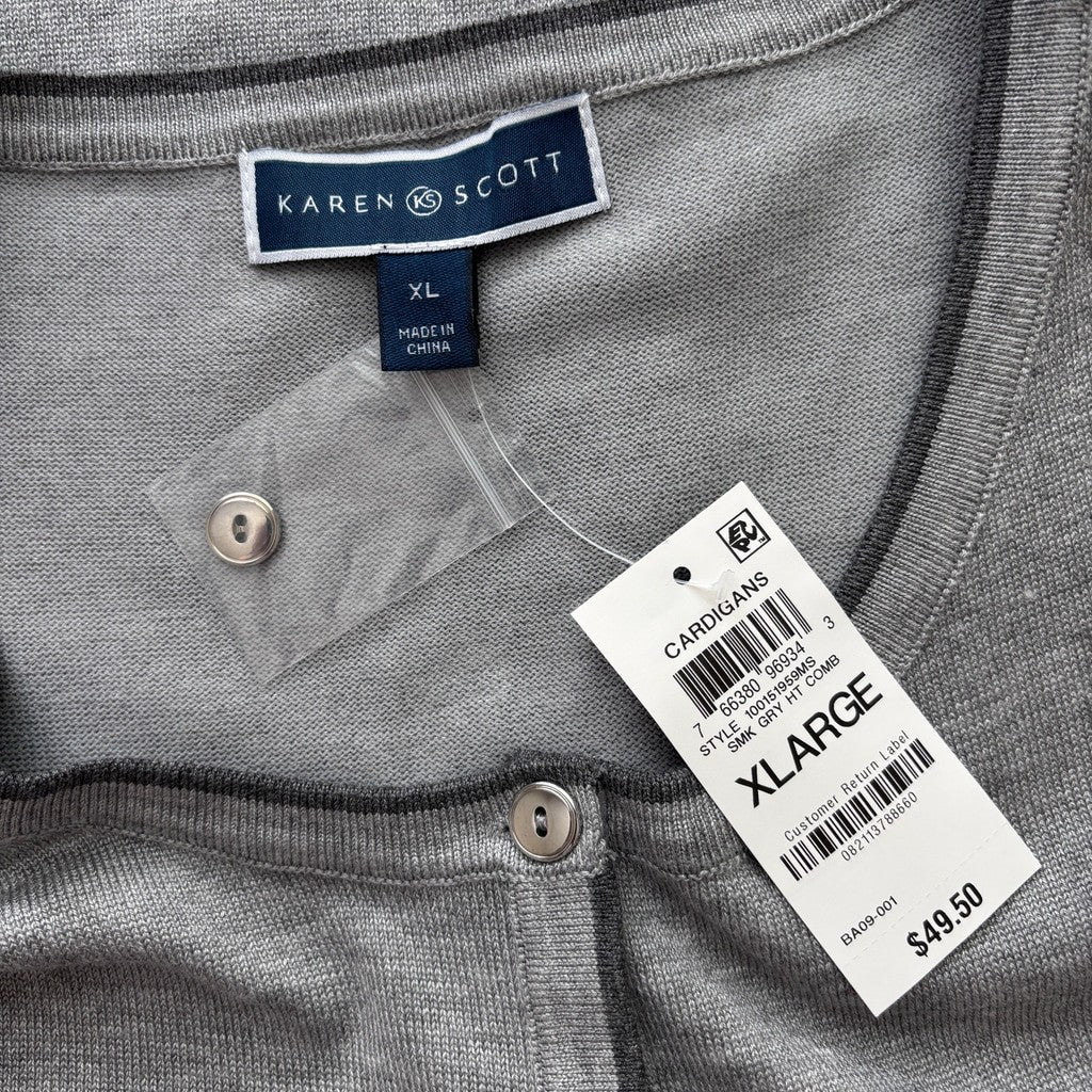 Karen Scott Women's Size Extra Large Gray Button-Down Knit Cardigan NWT