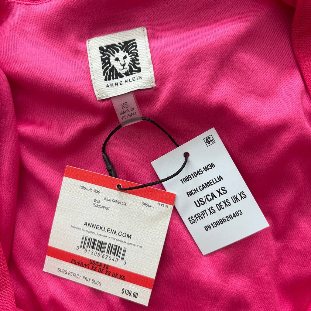 Anne Klein Women's Extra Small Pink Faux-Wrap Mesh-Sleeve Midi Dress NWT