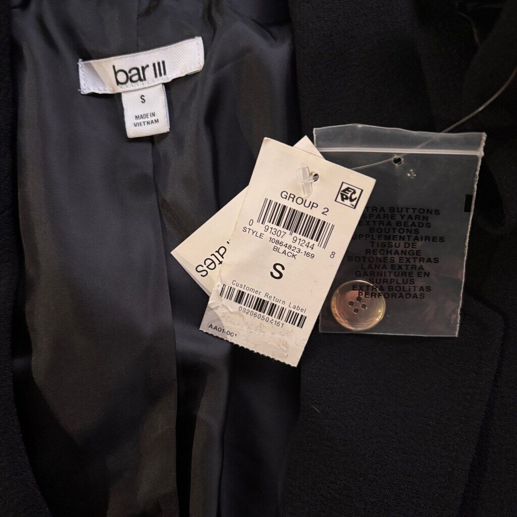 Bar III Women's Size Small Black Textured Crepe Button Front Blazer NWT