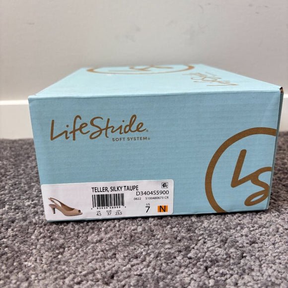 Life Stride Women's 7 Teller Light Beige Neutral Slingback Peep Toe Pumps NIB