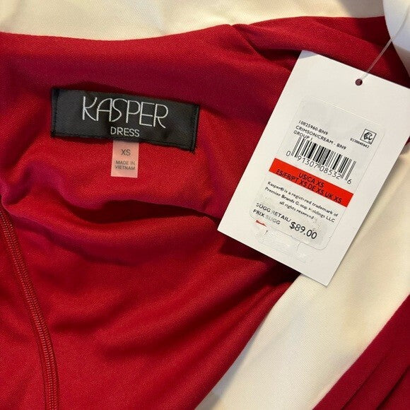 Kasper Sheath Dress Long Sleeve Color Block Faux Wrap Mid-Length Red & White NWT