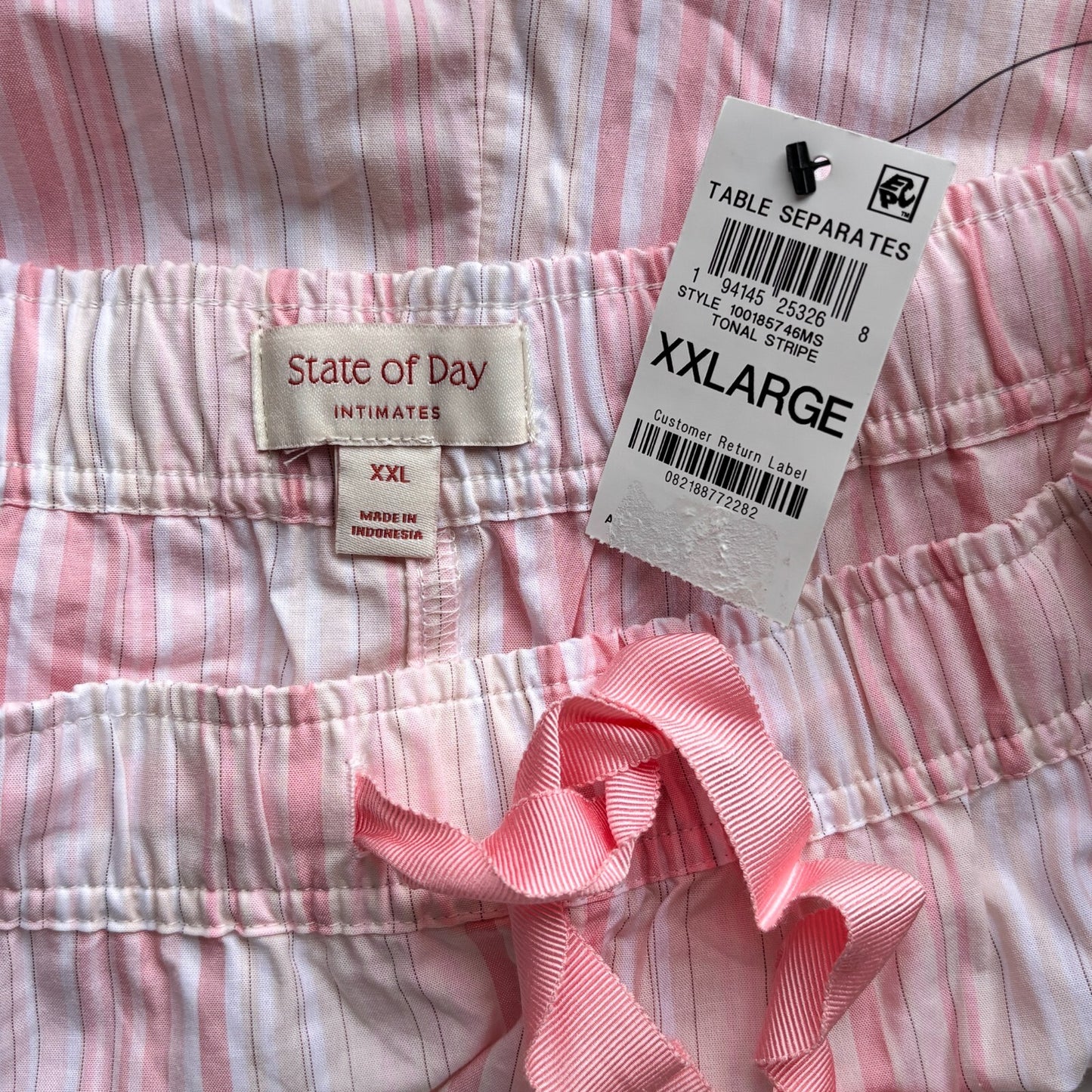 State of Day Women's Pink & White Striped Poplin Boxer Sleep Shorts Pajamas NWT