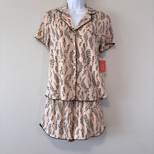 State of Day Women's Beige & Black 2-Pc. Short-Sleeve & Shorts Pajama Set NWT