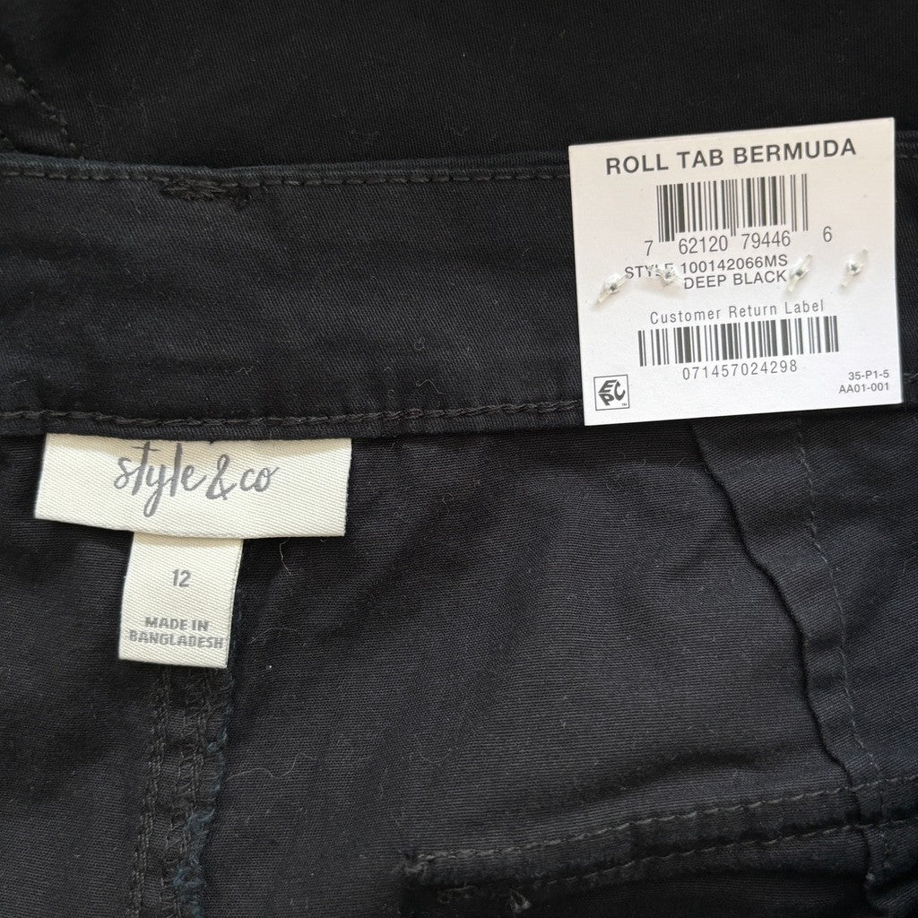 Style & Co. Women's Size 12 Black Rolled Cuff Casual Bermuda Shorts NWT