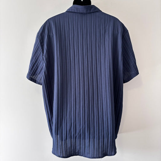 SHEIN Men's 4XL Navy Blue Short Sleeve Button-Down Shirt Vertical Pleats NIB