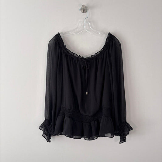 INC International Concepts Women's Black Off-The-Shoulder Chiffon Top NWT.
