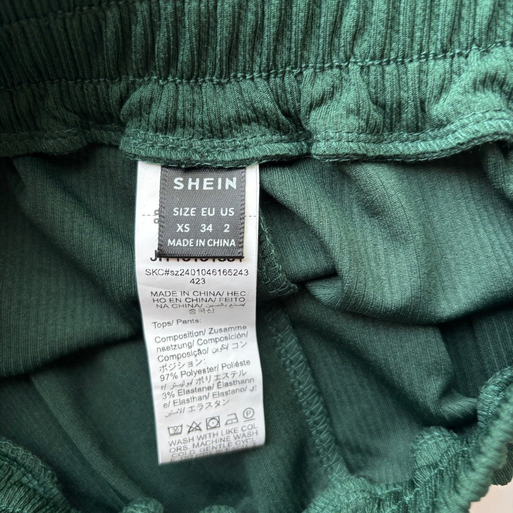 SHEIN Women's Size Extra Small Green Ribbed Elastic Waist Casual Shorts NIB