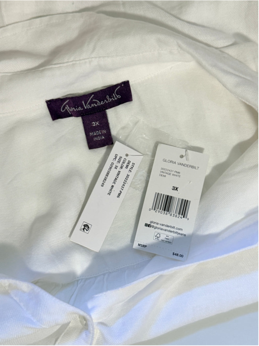 Gloria Vanderbilt Size 3X White Short Sleeve Button-Down Short Sleeve Shirt NWT