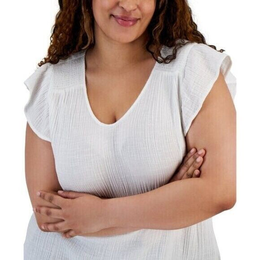 Style & Co. Plus Size White Flutter-Sleeve Top NWT
