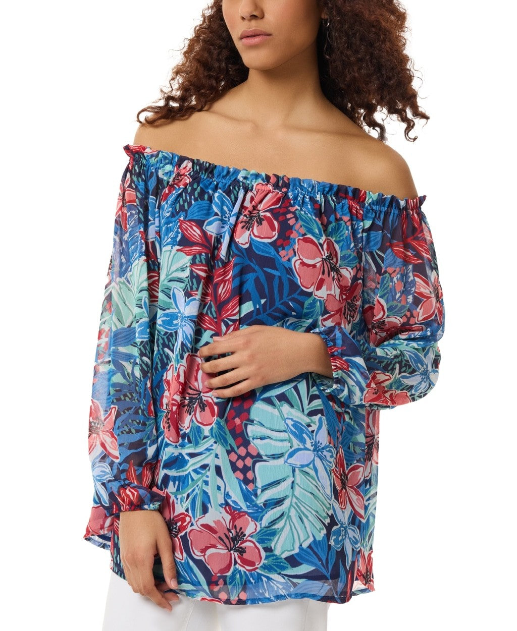 Jones New York Women's Size Extra Large Floral Printed Smocked-Neck Blouse NWT