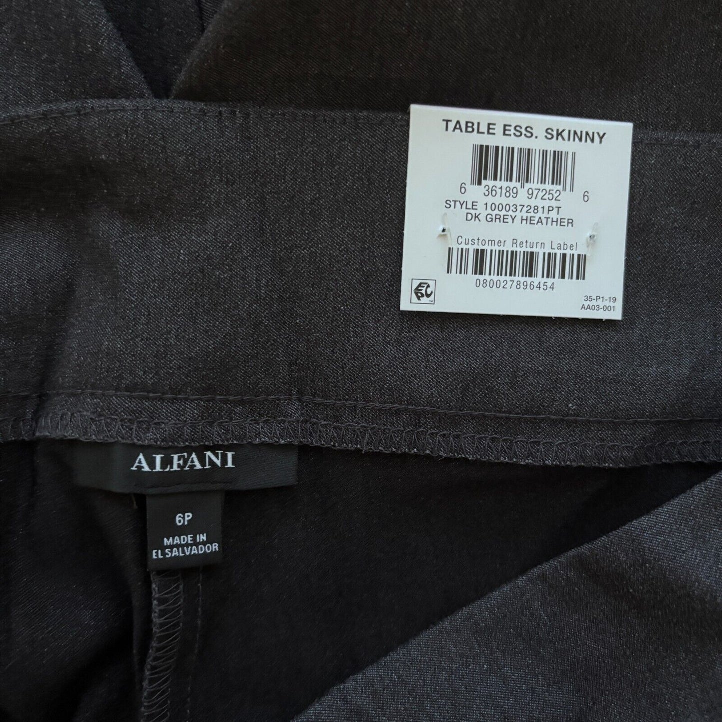 Alfani Petite Dark Grey Tummy-Control Pull-On Skinny Dress Pants NWT