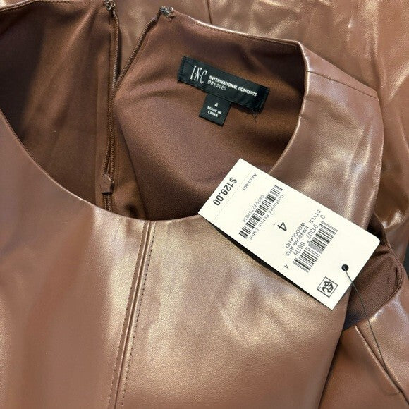 I.N.C. INTERNATIONAL CONCEPTS Sleeveless Pleather Fit & Flare Dress, Brown NWT