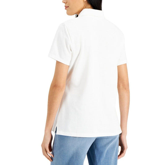 Karen Scott Petite White Knit 100% Cotton Short Sleeve Polo NWT.