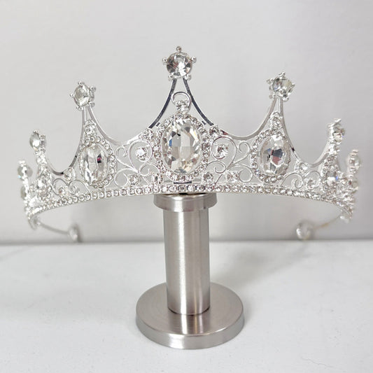 White Crystal Rhinestones Pageant Silver Crown / Tiara - NWT