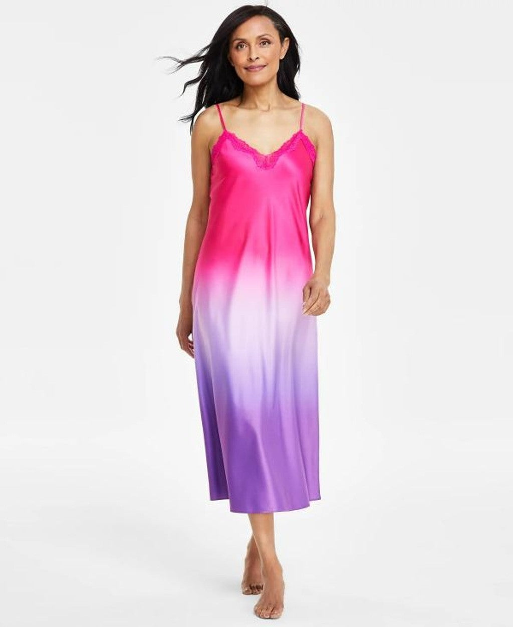 INC International Concepts Women's Small Pink Ombre Lace-Trim Nightgown NWT